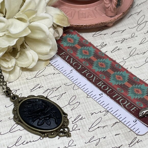 Halloween Gothic Viking Gift Birthday Bronze Necklace Black Rose Cameo  Jewelry - Picture 7 of 9